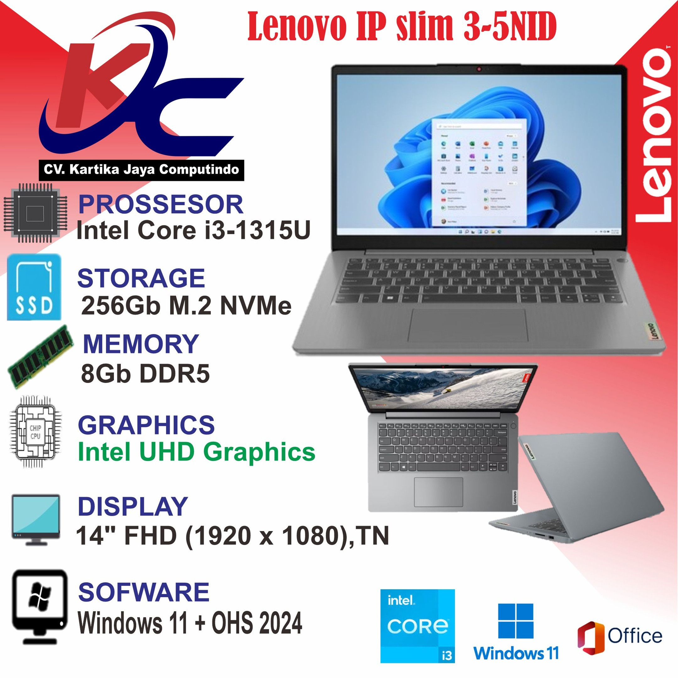 LENOVO IP 3 - 5NID  I3-1315U/ 8GB/ SSD256/ W11 OHS AGREY